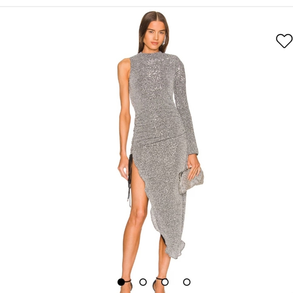 NWT REVOLVE silver one sleeve midi dress